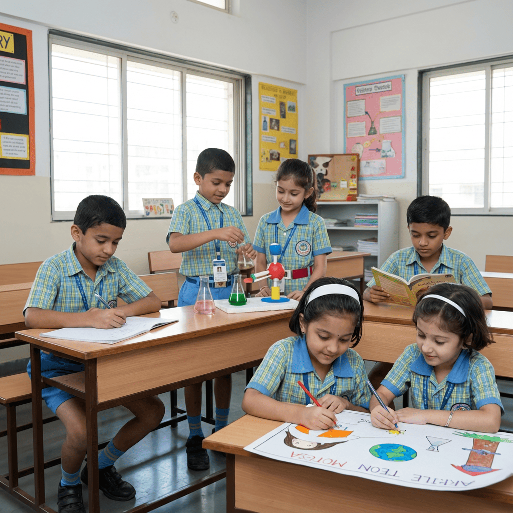 Group of children smiling in classroom