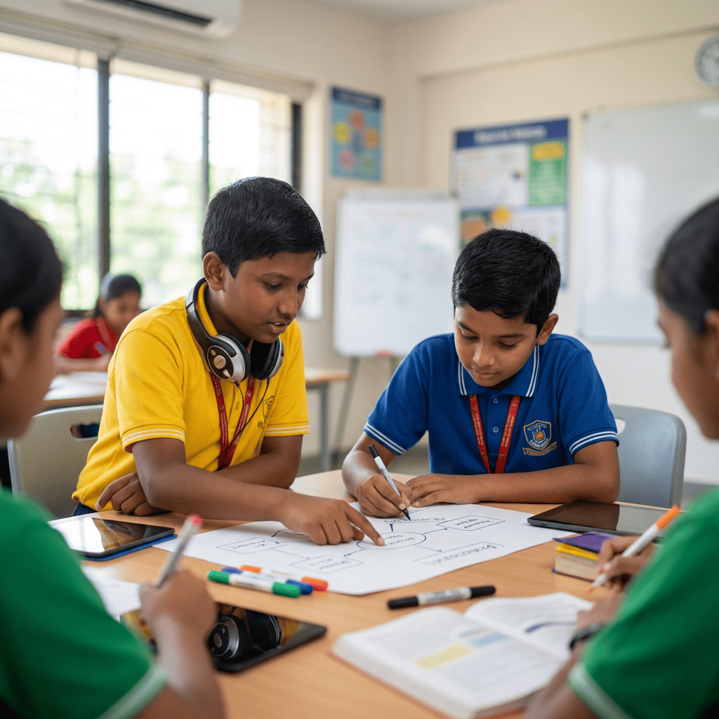 Group of teenagers in classroom